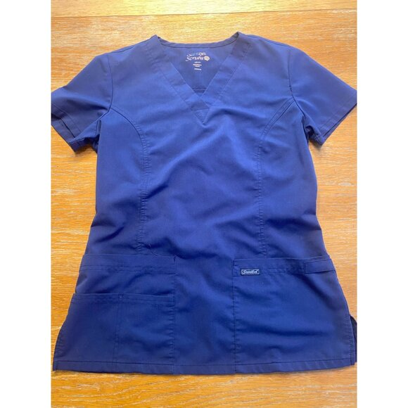 Sambel Scrubs Womens Scrub Top XS Navy Blue V-Neck Stretch - Picture 1 of 5